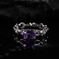 Macro shot of silver ring with oval purple amethyst and chain link band design - Chain Link Band Design (LR342)