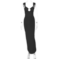 Elegant black bodycon dress featuring a sexy V-neck and decorative metal ring detail - S / Black