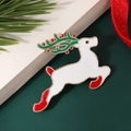 Cute reindeer Christmas brooch pin with white enamel and green antlers for holidays - Style 13