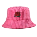 Sombrero de pescador de pana rosa con bordado de rosa vintage y textura de pana - Rosa Rojo