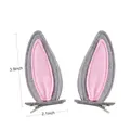 Size chart for gray and pink rabbit ear hair clips with detailed dimensions - Grey Bunny Ear Hair Clips