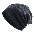 Unisex slouchy tie-dye striped beanie with thick chunky knit texture in charcoal grey color - M(56-58cm) / Black