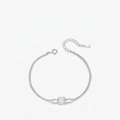 Minimalist S925 sterling silver double-layered bracelet with a square zircon gemstone - S925 Sterling Silver (Silver)