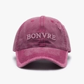 Casquette de baseball en coton délavé violet vintage avec broderie BONVRE et détails usés - Réglable / Bordeaux