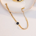 18k gold plated flat snake chain bracelet with black roman numeral pendant charm - Snake Bone Black Tag Bracelet