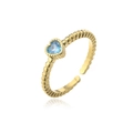 18K gold plated heart ring with sparkling blue zircon gemstone and beaded adjustable band - Adjustable Open / Light Blue Style (10723)