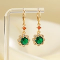 Pendientes de flores en oro de 18K con cristal verde y circonitas de girasol brillantes - Dorado (CZ2)
