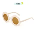 Cute sunflower shaped kids sunglasses in creamy white with round dark tea lenses - Rice White Frame / Tea Lens