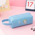Light blue astronaut canvas pencil pouch with double zipper and handle strap - Sky Blue Space Astronaut
