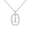 Collana in argento 925 con ciondolo a lettera Z circondato da piccoli cristalli chiari - Stile Lettera Z con Cornice Ovale Incastonata di Strass / 40-50cm Regolabile / Oro bianco