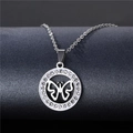 Elegant stainless steel necklace with a hollow butterfly pendant and crystal halo - NZ7 Hollow Butterfly