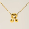 Bubble style letter R pendant necklace in 18K gold plated polished stainless steel - Gold - Letter R