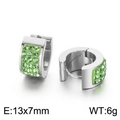 Silver stainless steel hoop earrings with green zircon stones measuring 13x7mm - Silver-Green Stone (KE108258-TGD)
