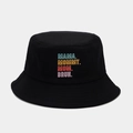 Zwarte katoenen vissershoed met kleurrijke retro MAMA MOMMY MOM BRUH print dames - Eén maat / Zwart