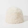 Close-up of fluffy white faux fur texture on a warm winter bucket hat for women - M(56-58cm) / Off White