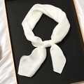 Elegant pure white satin square scarf tied in a bow on a luxury display background - 70x70cm / Snow White