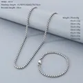 Conjunto de collar y pulsera de cadena de caja de acero inoxidable 4mm plateado - 4mm / Pulsera (20cm) / Color Acero