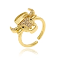 Adjustable bull head open ring with crystals in 18K gold plated copper finish - Bull Head Zirconia Style (J-1428)