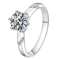 Classic six-prong 1.02ct cubic zirconia silver ring with diamond-encrusted shoulder - Adjustable Open / J39 0.5 Carat