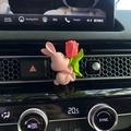 Pink bunny aromatherapy stone with red tulip for car vent decorative fragrance ornament - Rabbit with Flower (No Scent)