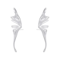 Detailed view of silver butterfly wing earrings with shimmering cubic zirconia inlay - Creative Butterfly Wing (VE1421) / White Gold