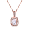 Elegant rose gold necklace with square white zircon pendant in a classic halo design - Rose Gold + White Stone Necklace