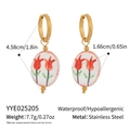 Detailed view of enamel floral earrings with dimensions and stainless steel specifications - Red Tulip Oval Pendant (YYE025205)