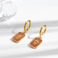 Orecchini a cerchio in acciaio al titanio dorato con pendenti rettangolari e zirconi rosa - Oro + Zirconia rosa