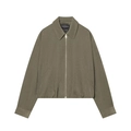 Army green fleece-textured bomber jacket with full zip and classic turn-down collar - XS / Taupe Top