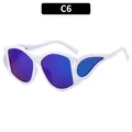 Y2K oversized sunglasses with white wing-shaped frames and purple iridescent lenses - Solid White Frame Green Mirrored Lens