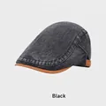 Vintage dunkelgraue Schiebermütze aus gewaschenem Denim mit Lederbesatz in Schwarz - Einstellbar (54-58cm) / Schwarz