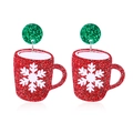 Christmas glitter red mug earrings with white snowflake pattern and green stud drop - 16.Snowflake Mug Dangle Earrings