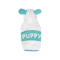 Blue and white plush puppy hoodie with ears and PUPPY embroidery on the back - S / Green