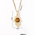 Detaillierte Größenangaben für Hamsa-Hand-Halskette mit Tigerauge und Gold-Finish - Goldener Stil (N00912-1)
