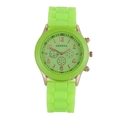 Vibrant lime green silicone Geneva watch with rose gold case and decorative sub-dials - Light Green