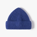 Navy blue chunky knit beanie with honeycomb texture and cuffed hem for women - One Size / Sky Blue