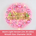 Rosa Weihnachtskranz mit goldenem Merry Christmas Schild und warmen LED Lichtern - Warmweißes Licht Dekoration / 30cm