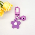 Cute purple flower keychain with matching bell and spring D-ring clip for bags - Light Purple