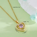 Collana in acciaio al titanio dorato con gemma viola e zirconi bianchi a forma di cuore - Ciondolo a Cuore Viola (Catena d'Oro) (爱心 2475)