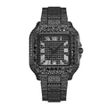 Men's square hip-hop watch in full black iced-out finish with Roman numerals - Black