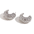 Silver-plated C-shaped hoop earrings with micro-pave cubic zirconia on white background - Silver/Steel - Clear Zirconia