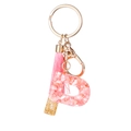 Pink resin letter P keychain with gold leaf, pink tassel and golden lobster clasp - Pink Gold Foil P