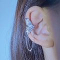 Elegant blue butterfly ear cuff with sparkling rhinestones and delicate silver chain - Right Ear Tassel Pave Butterfly (7420) / White K/Silver
