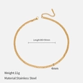 Detail view of a 4mm gold-plated stainless steel Cuban link necklace with product dimensions - 4mm-38+5cm / Gold