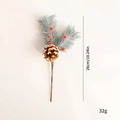 Christmas pine branch with red berries and snow-flocked pinecone decor, 26cm length - Red Berry Small Pine Needle