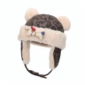 Winter leopard print plush earflap hat for kids with cute bone patch and beige faux fur - Gray Cartoon Dog Style (Gray E)