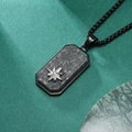 Forged carbon fiber military tag pendant with silver star on green marble background - Pendant with Pearl Chain / Black