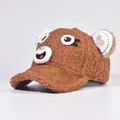 Detail of children's plush brown bear baseball cap with cute eyes and ears - Adjustable / Caramel color
