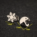 Minimalist stainless steel mismatched stud earrings with snowflake and umbrella designs - 677 Steel (Snowflake & Umbrella)