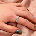 Adjustable silver ring with sparkling heart-shaped cubic zirconia stones on fingers - SE692 Arrow Ring